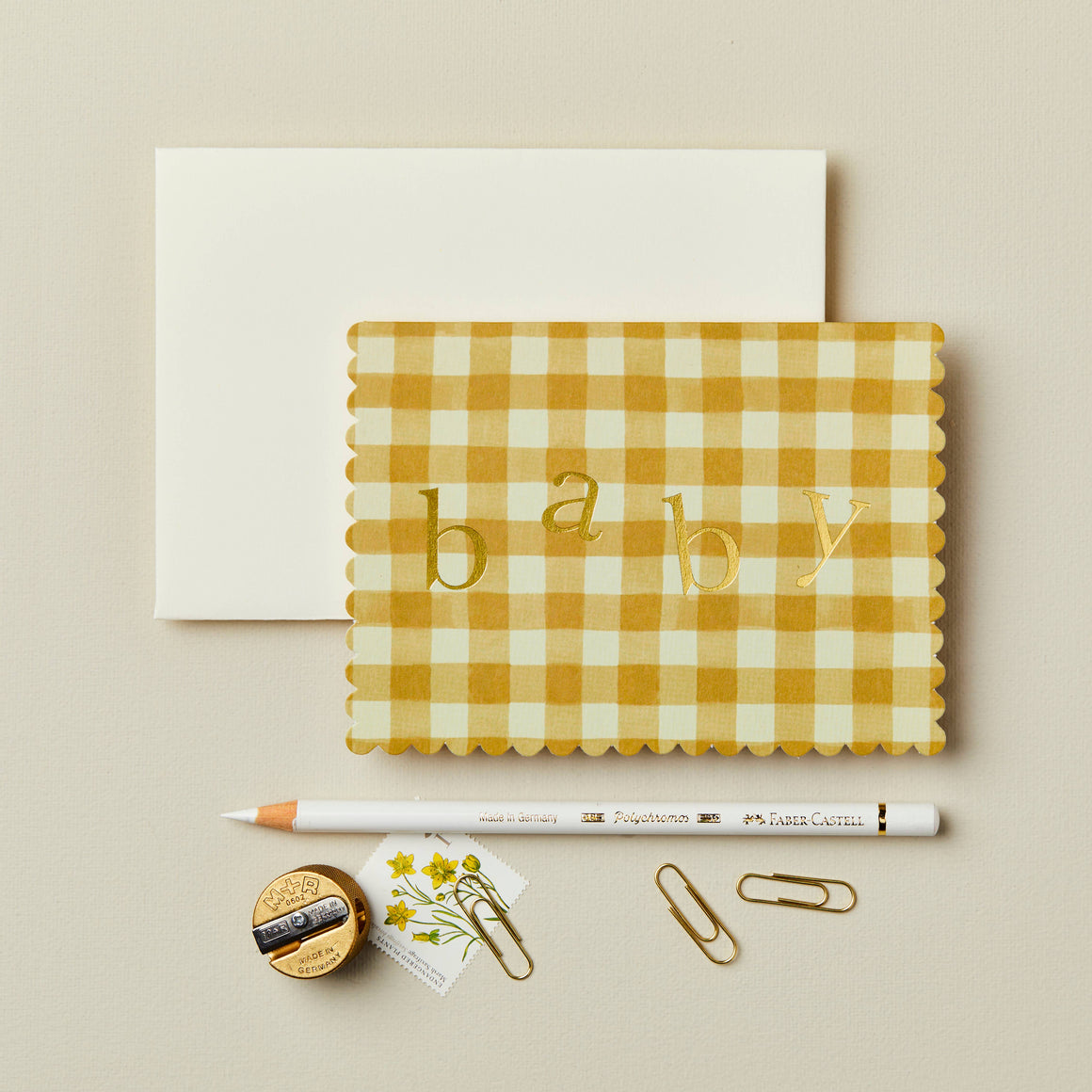 Mustard Gingham 'Baby' Card