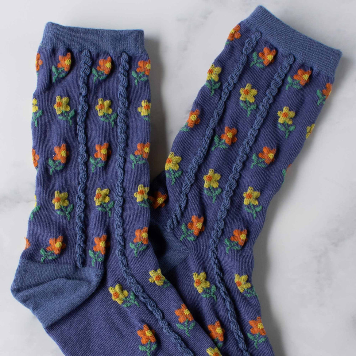 denim floral socks