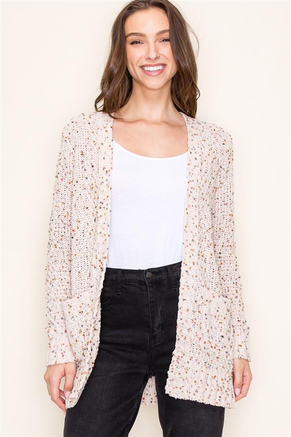 Long Cardigan Popcorn Sweater