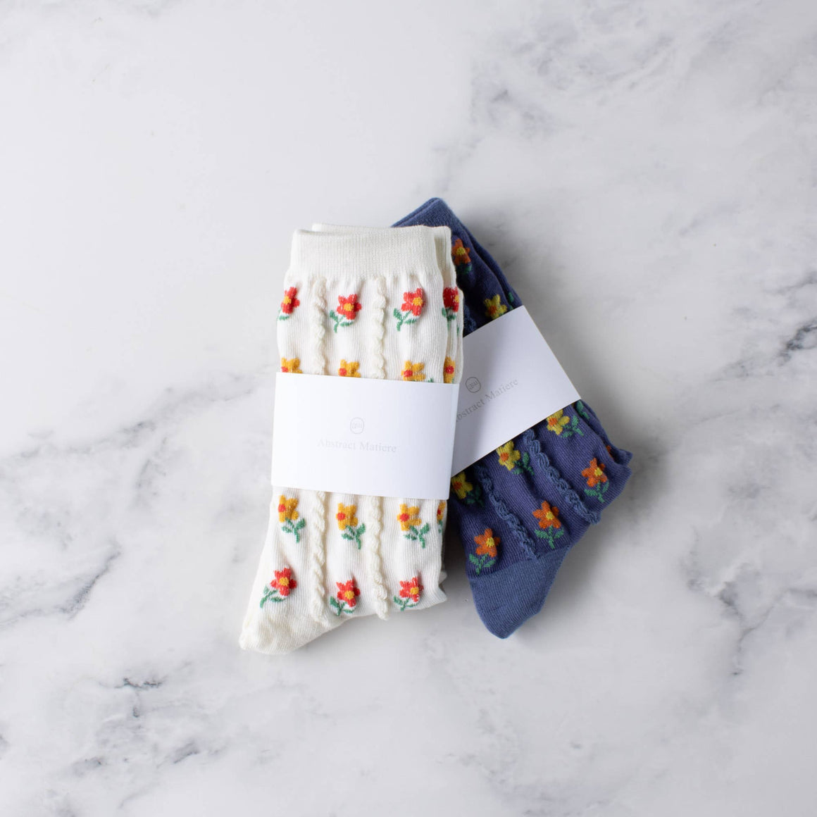 Kate Floral Casual Socks: Denim