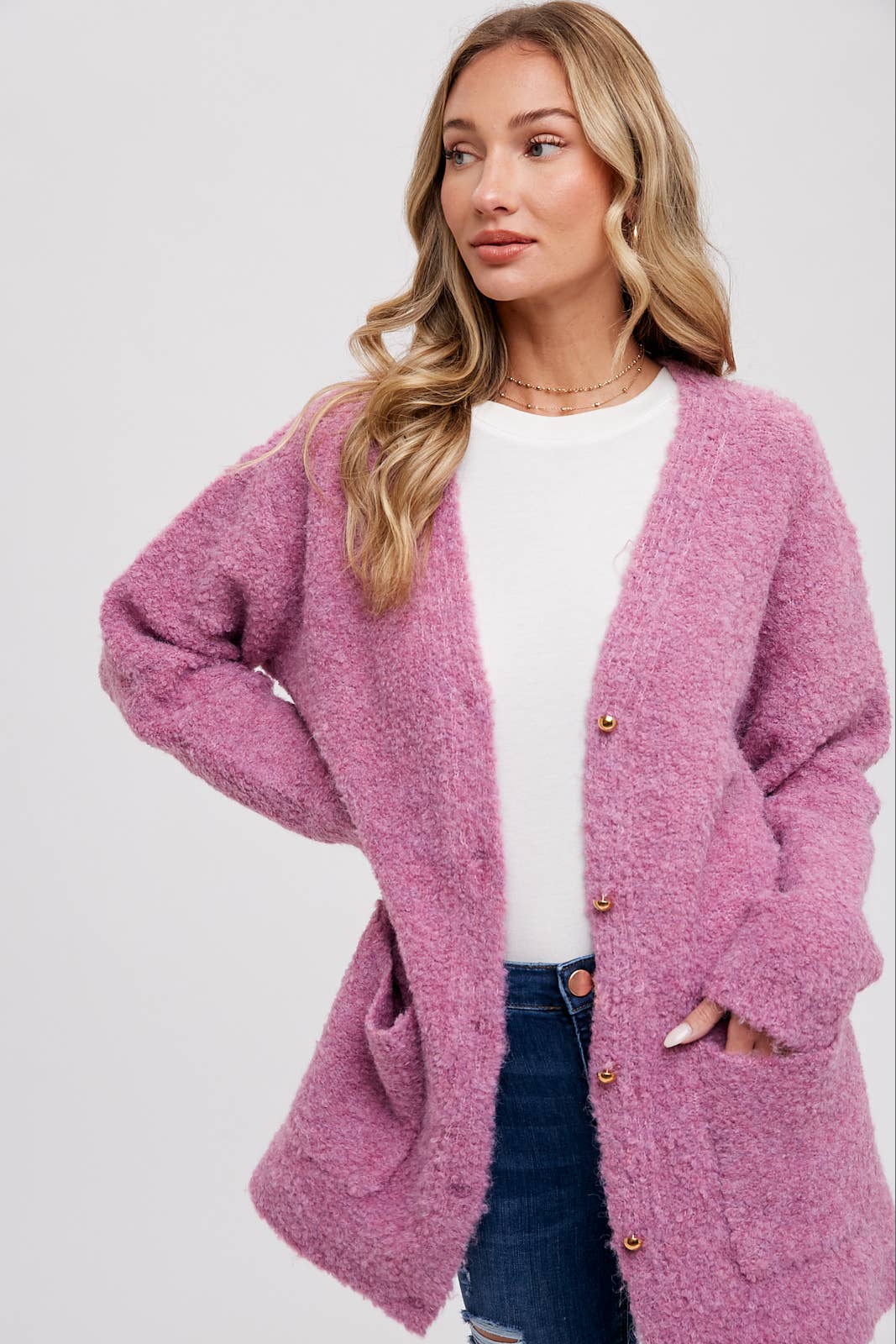 Cardigan | Buttoned Boucle Rose