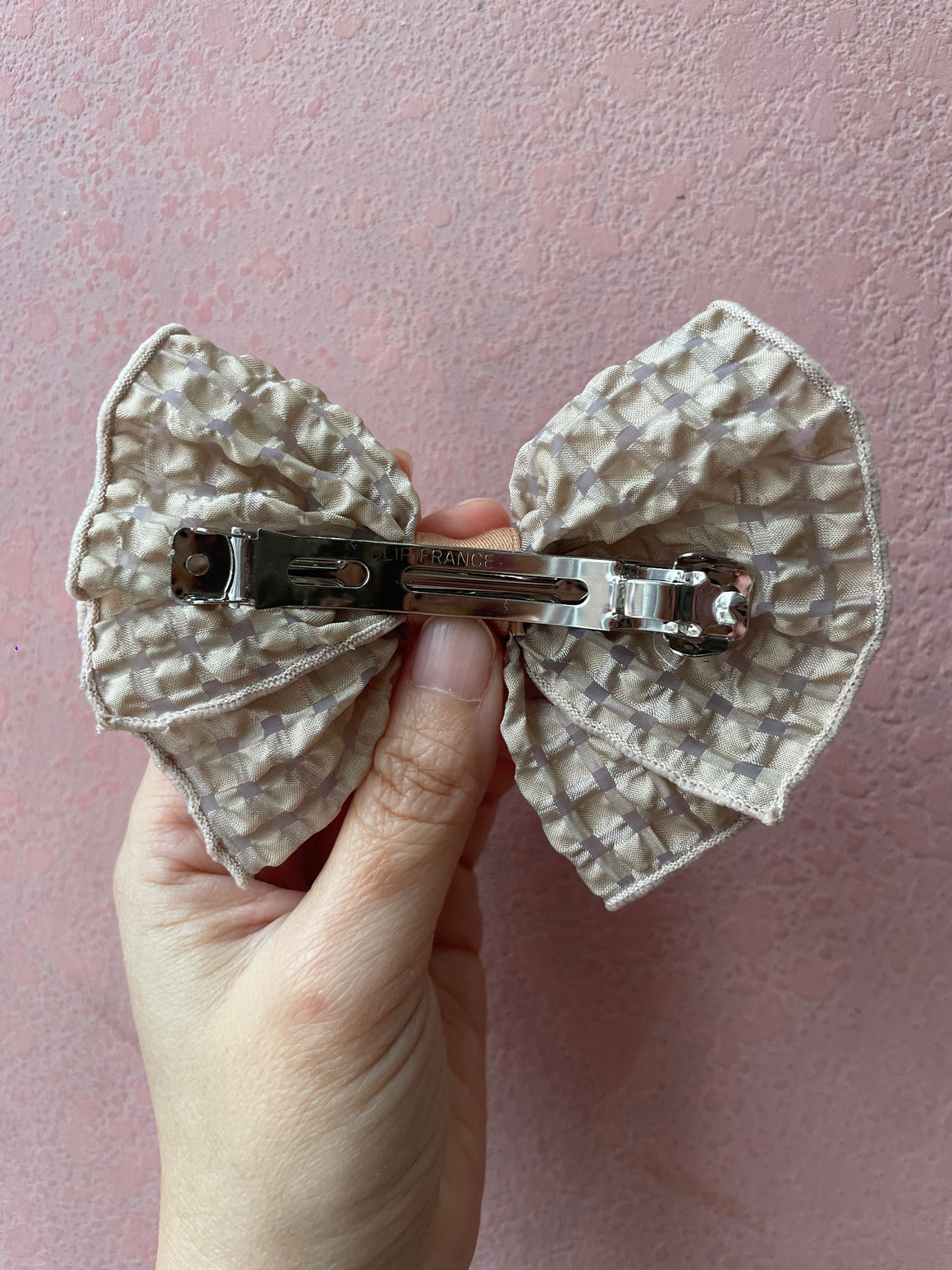 Automatic Clip | Sheer Gingham Bow | Beige