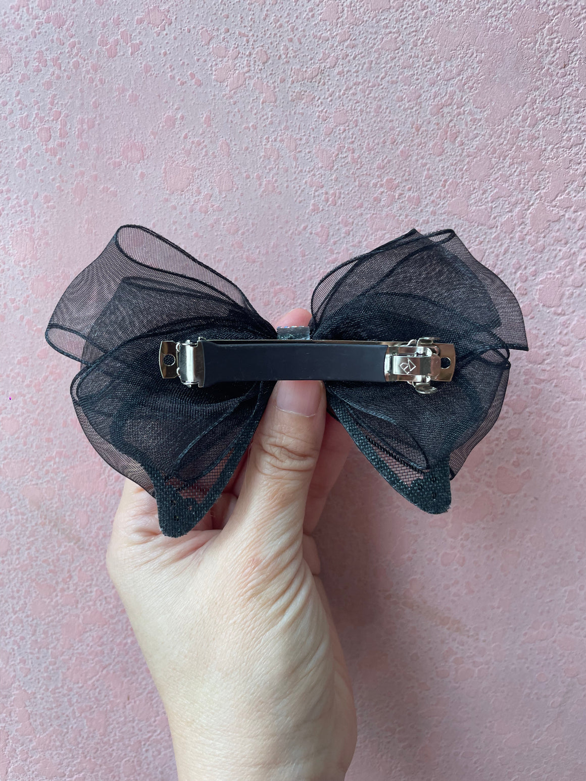 Automatic Clip | Sheer Rhinestone Bow | Black