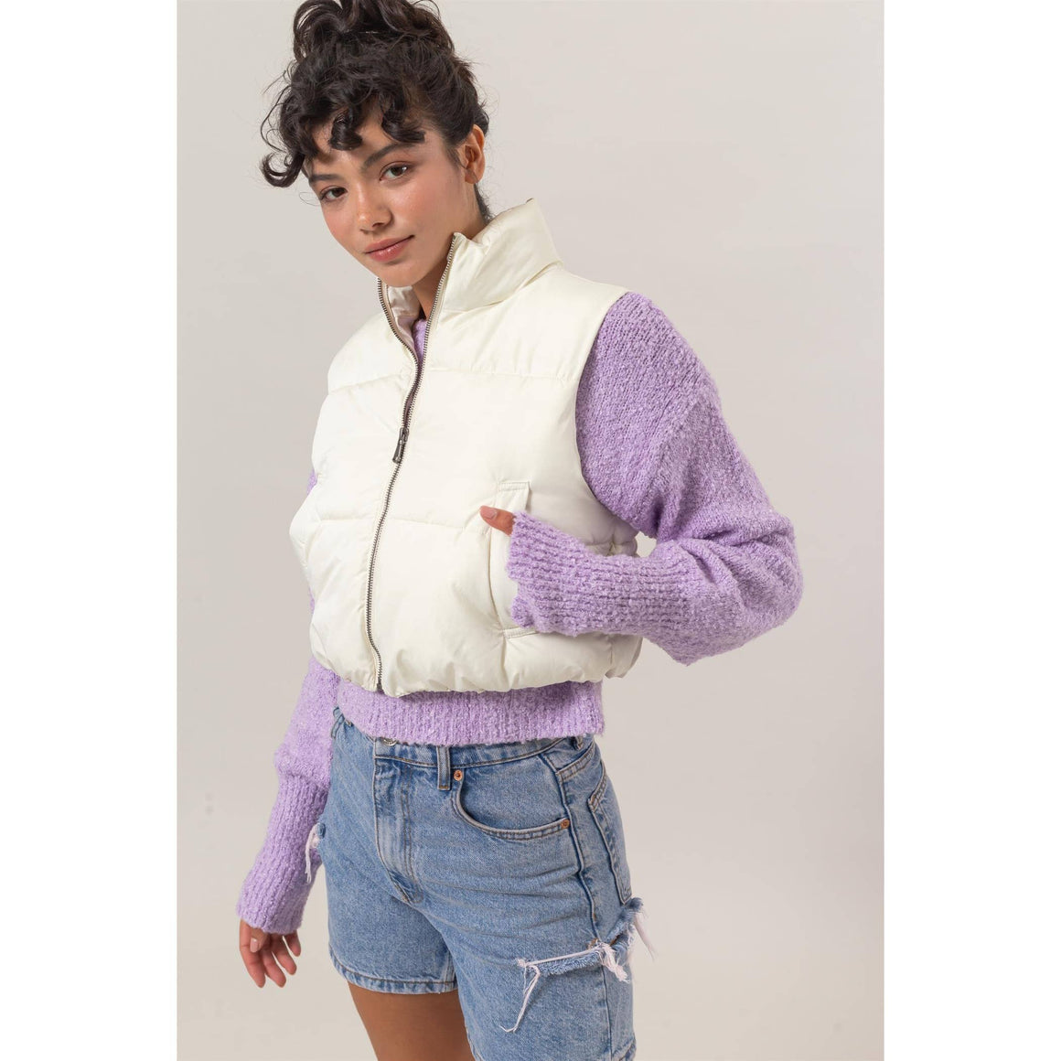 crop puffer vest