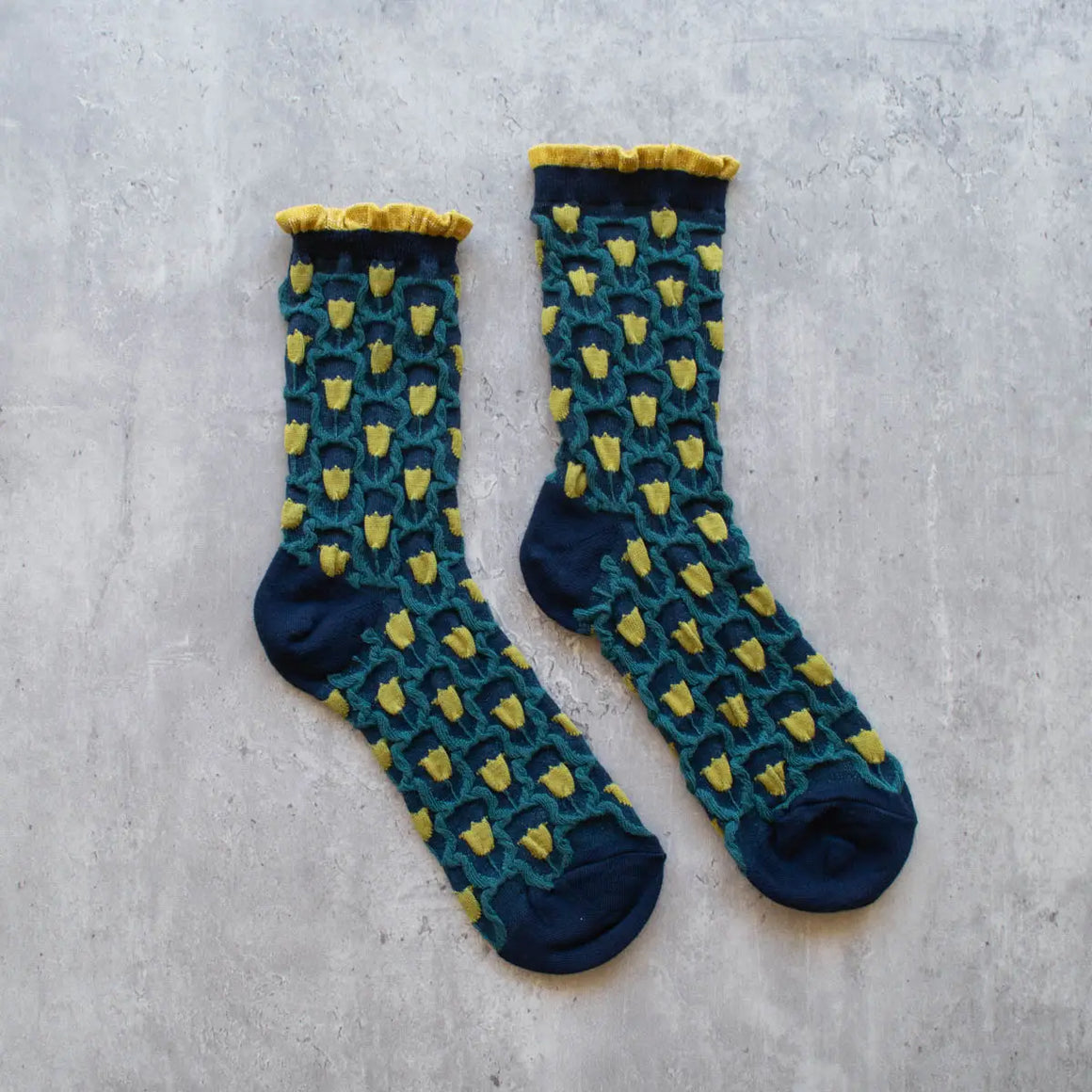 Socks | Romantic Floral Navy Yellow