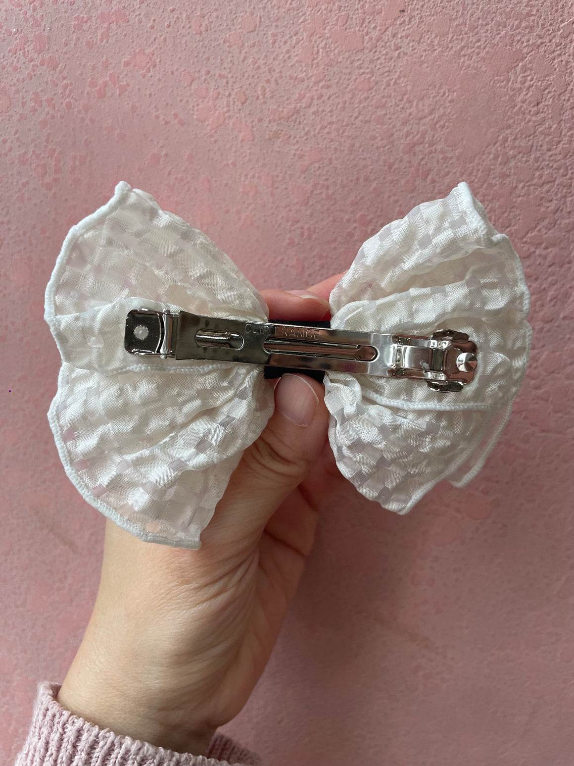 Automatic Clip | Sheer Gingham Bow | White